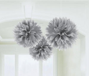 Amscan_OO Decorations - Decorative Fans, Pom Poms & Lanterns Silver Kiwi Fluffy Tissue Decorations 40cm 3Pk