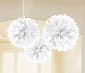 Amscan_OO Decorations - Decorative Fans, Pom Poms & Lanterns White Bright Pink Fluffy Tissue Decorations 40cm 3Pk