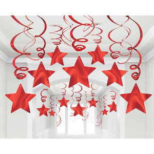 Amscan_OO Decorations - Hanging Swirls Apple Red Silver Shooting Stars Foil Mega Value Pack Swirl Decorations 30pk