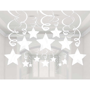 Amscan_OO Decorations - Hanging Swirls Frosty White Silver Shooting Stars Foil Mega Value Pack Swirl Decorations 30pk