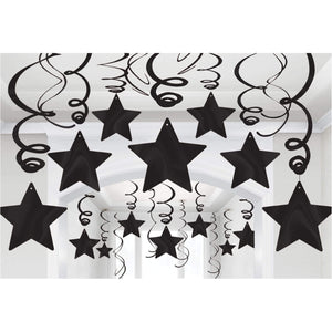 Amscan_OO Decorations - Hanging Swirls Jet Black Silver Shooting Stars Foil Mega Value Pack Swirl Decorations 30pk