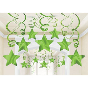 Amscan_OO Decorations - Hanging Swirls Kiwi Bright Pink Shooting Stars Foil Mega Value Pack Swirl Decorations 30pk