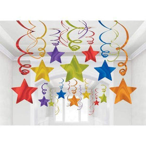 Amscan_OO Decorations - Hanging Swirls Multi-Coloured New Purple Shooting Stars Foil Mega Value Pack Swirl Decorations 30pk