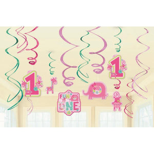Amscan_OO Decorations - Hanging Swirls One Wild Girl Swirl Hanging Decorations 12pk
