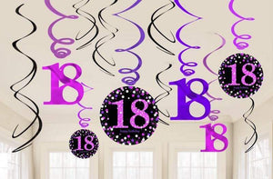 Amscan_OO Decorations - Hanging Swirls Pink Celebration 18th Swirls Hanging Decorations 12pk