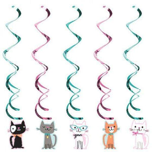 Amscan_OO Decorations - Hanging Swirls Purrfect Party Dizzy Danglers Hanging Swirls 99cm 5pk