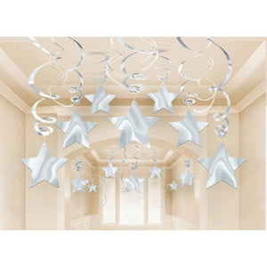 Amscan_OO Decorations - Hanging Swirls Silver Kiwi Shooting Stars Foil Mega Value Pack Swirl Decorations 30pk