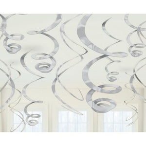 Amscan_OO Decorations - Hanging Swirls Silver Silver Plastic Swirl Decorations 56cm 12pk