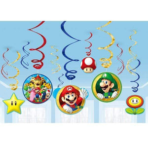 Amscan_OO Decorations - Hanging Swirls Super Mario Brothers Swirl Hanging Decorations 12pk