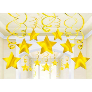 Amscan_OO Decorations - Hanging Swirls Yellow Sunshine Kiwi Shooting Stars Foil Mega Value Pack Swirl Decorations 30pk