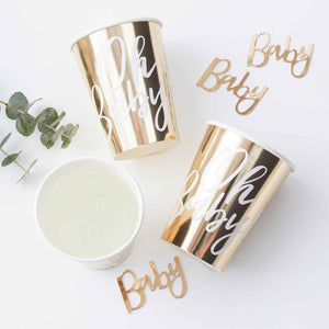Amscan_OO Tableware - Cups Oh Baby Paper Cups Gold 9oz 8pk