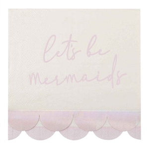 Tableware - Napkins Mermaid Let's Be Mermaids Napkin with Iridescent & Pink Scalloped Fringe 16pk