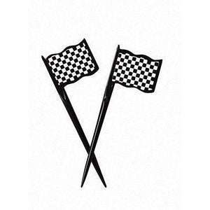 Amscan_OO Tableware - Picks, Stirrers & Skewers Black & White Check Racing Flags Picks Plastic 9cm x 3cm 12pk