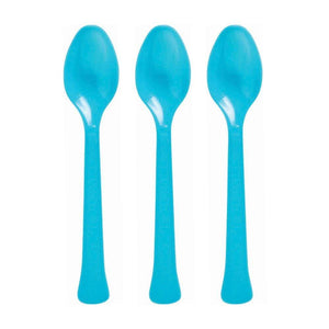 Amscan_OO Tableware - Spoons, Forks, Knives & Tongs Caribbean Blue Silver Premium Plastic Spoons 20pk